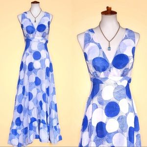New! True Vintage🌼70s Polka Dot Blue & White Prairie Maxi Dress